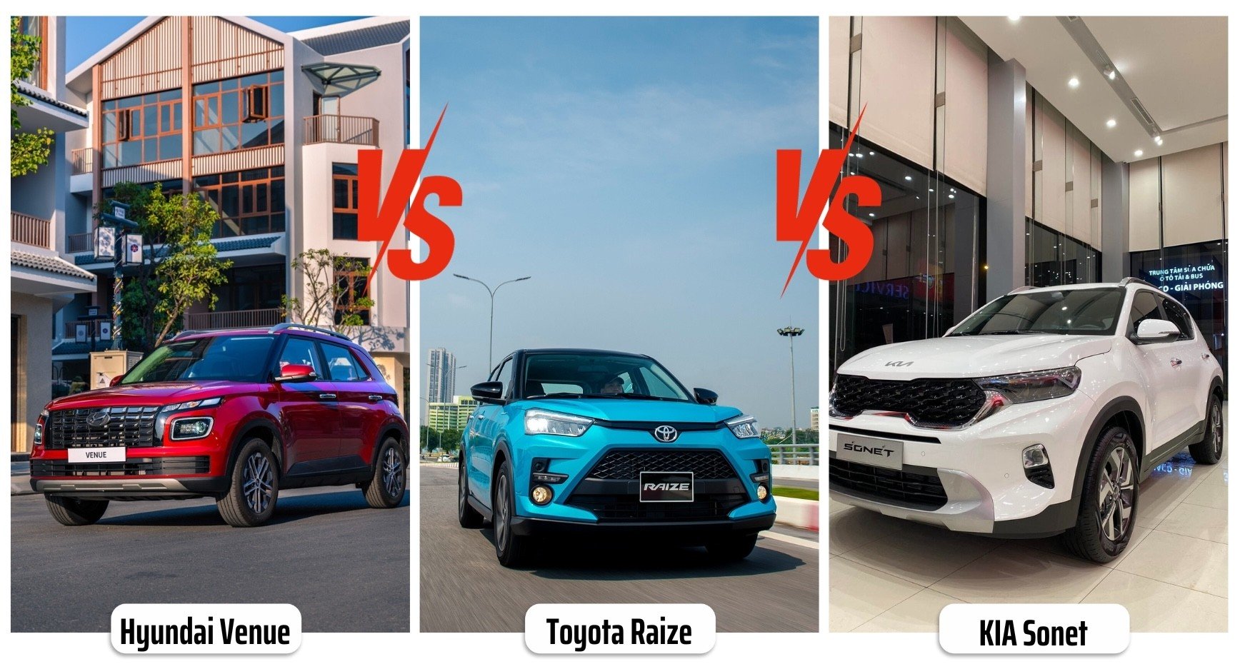 So sánh Hyundai Venue với Kia Sonet, Toyota Raize bản cao cấp nhất