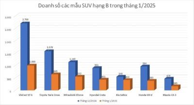 Doanh số SUV hạng B trong tháng 1/2025: Toyota Yaris Cross vượt qua Mitsubishi Xforce